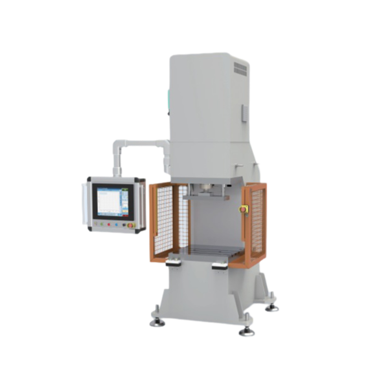 How do floor-type C-type presses achieve high-precision pressure and displacement control through servo control systems?